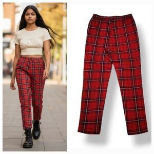 NEW H&M Divided Plaid Pull On Style Elastic Waist Pants with Pockets Size XS